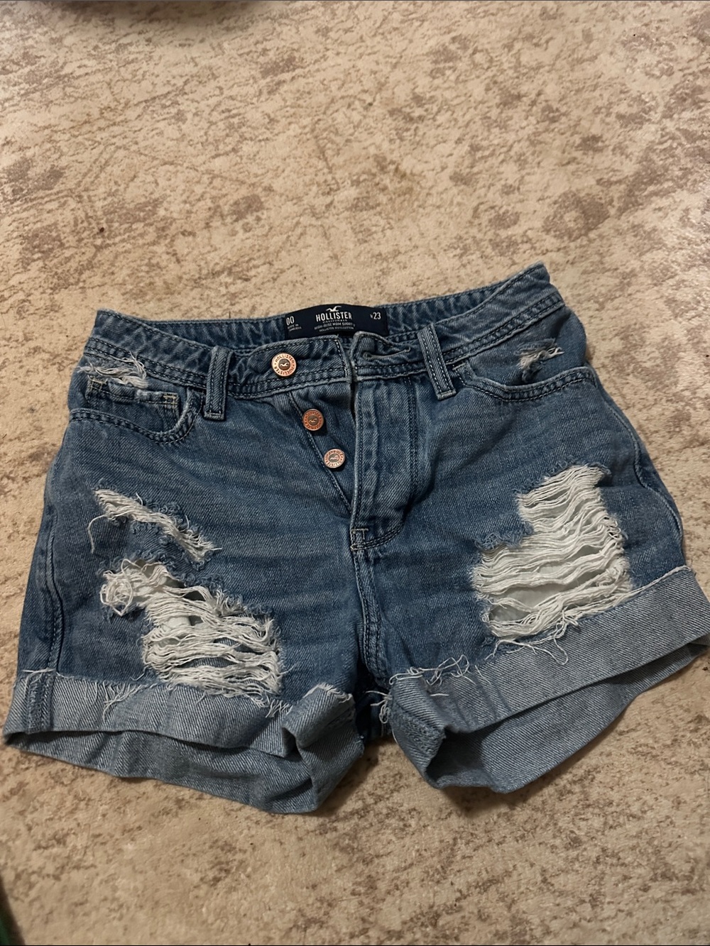 Hollister High Rise Mom Shorts Women’s Size 00 W23 Distressed Button Fly Cuffed